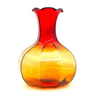 Hand-Blown Amberina Art Glass Vase Red Amber 7.5" Tall Decor Accent (Has Chip)